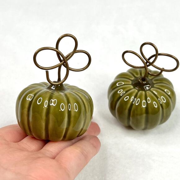 Mini Green Pumpkin Ceramic Photo Holder Set - Picture 2 of 5